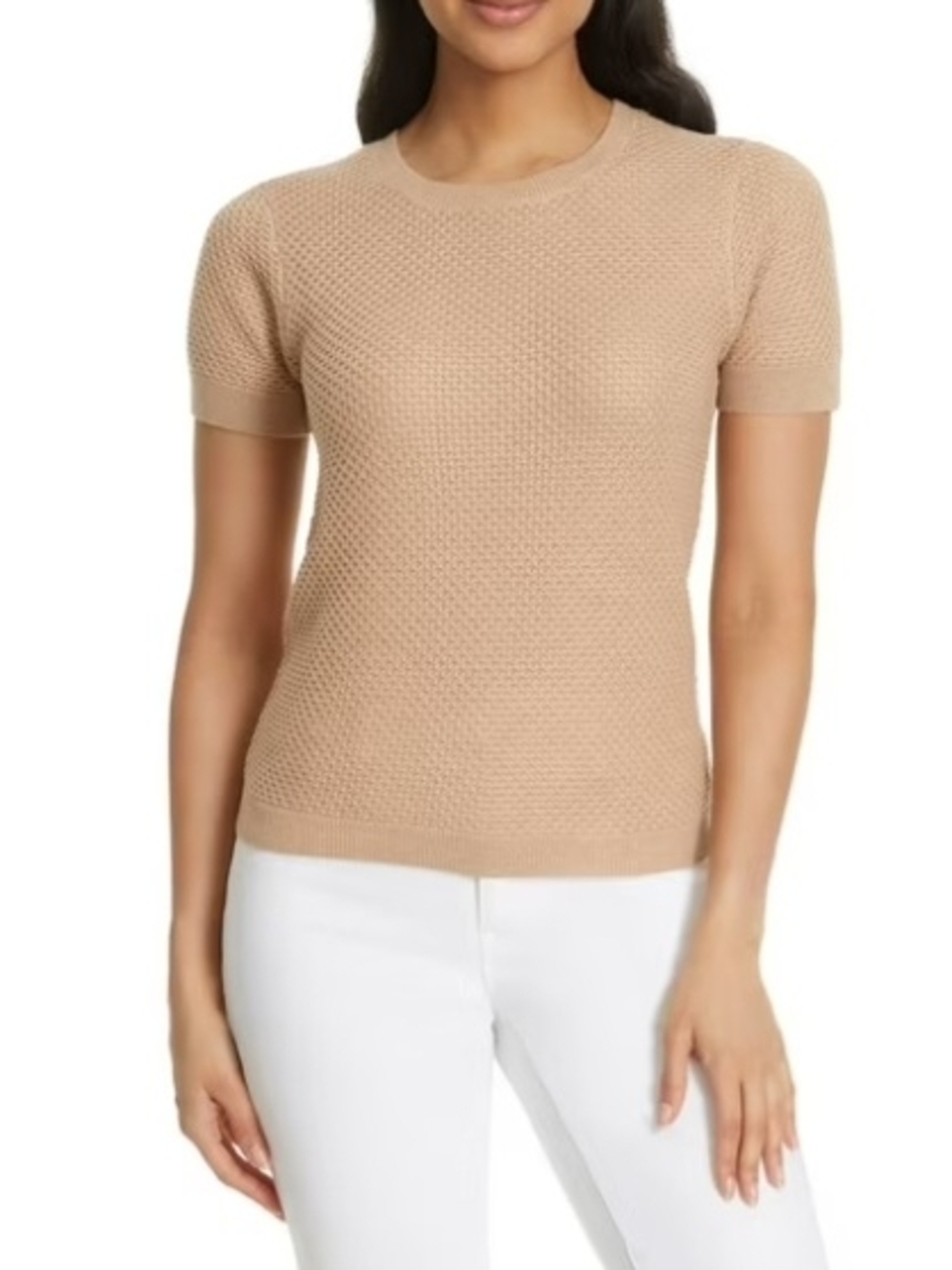 Nine West Beige Textured Short Sleeve Top XS SIZE ... A01